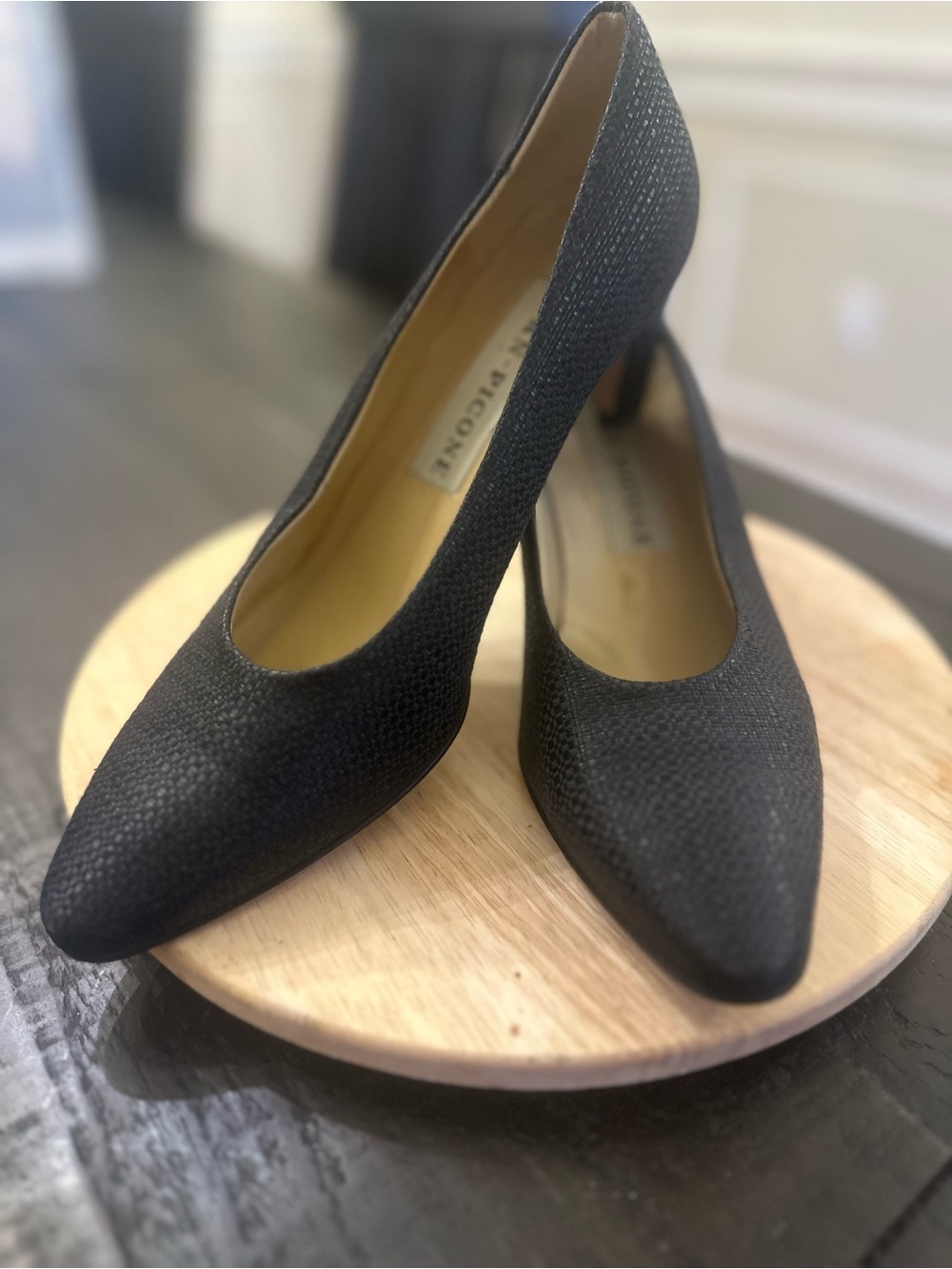 Evan Picone Black Woven textured Pointed-Toe Heels
